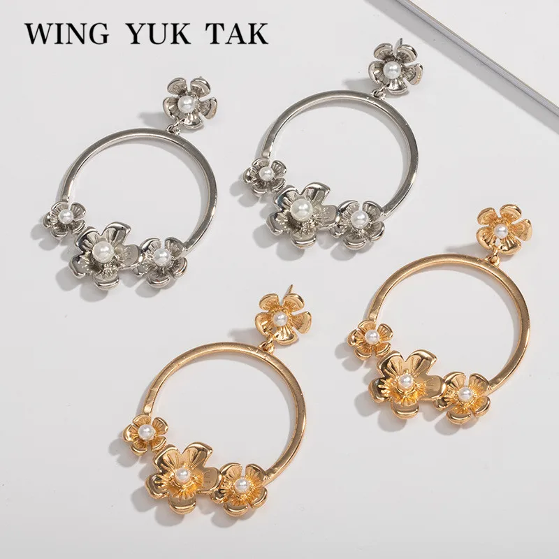 

Fashion Metal Flower Drop Earrings For Women Jewelry Gold Silver Vintage Dangle Earings Wholesale