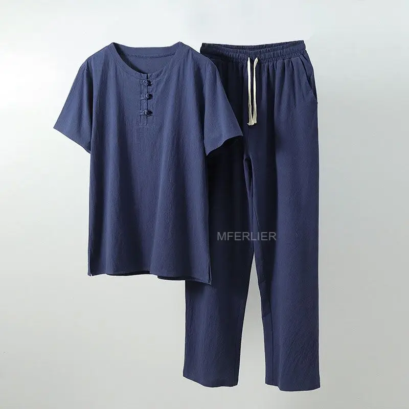 MFERLIER Summer Men Shirt 5XL 6XL 7XL 8XL 9XL 10XL Bust 157cm Loose Large Size Shirt With Pants 5 Colors 4