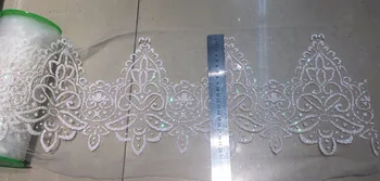 

Glued glitter sequins lace trim white mesh african indian lace fabric for wedding /evening dress