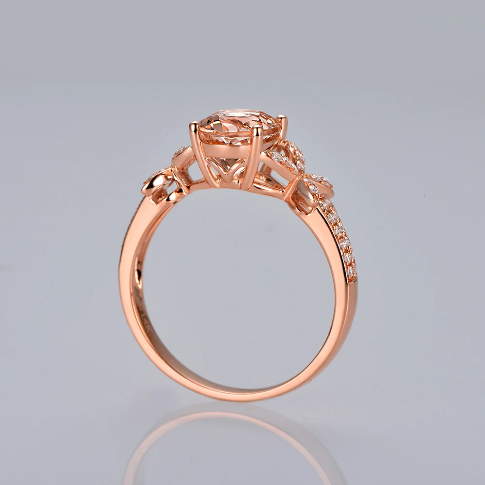 Caimao 14K Rose Gold 1.96ct Natural Morganite and Diamonds Engagement Classic Ring