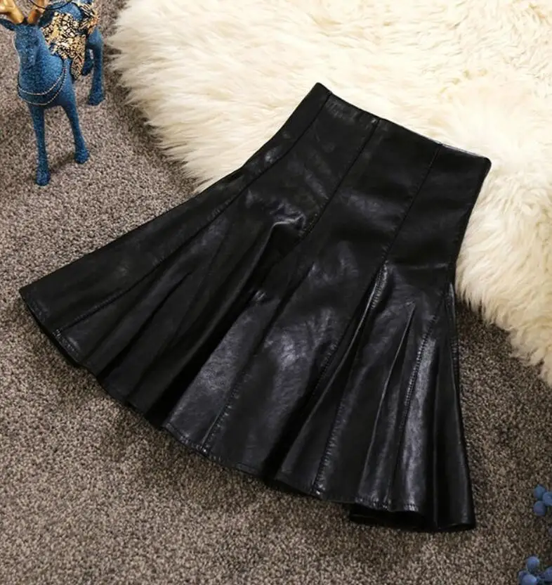 Модная черная юбка из искусственной кожи размера плюс 2XL, Женская винтажная плиссированная мини-юбка с высокой талией