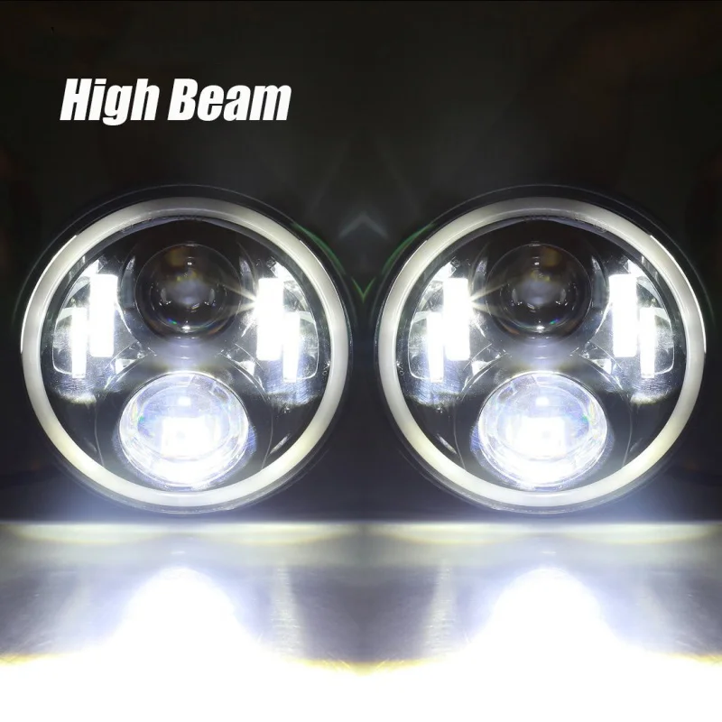 1Pair 7Inch LED Headlight White Halo Ring Angel Eyes+Amber Turning Signal Led headlamp For Jeep Wrangler JK TJ CJ 2007-2016 (2)