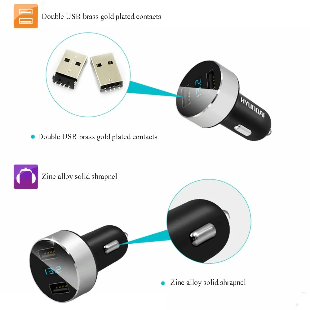 Автомобильное зарядное устройство с двумя usb-портами, 5 В, 3,1 А, быстрая зарядка, светодиодный прикуриватель, адаптер для мобильного телефона, диагностика напряжения автомобиля