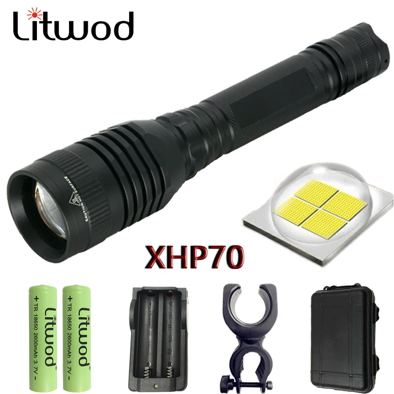 Мощный тактический светодиодный фонарик Z20 Litwod P53 CREE XHP70 линза для convoy 32 Вт лампа с