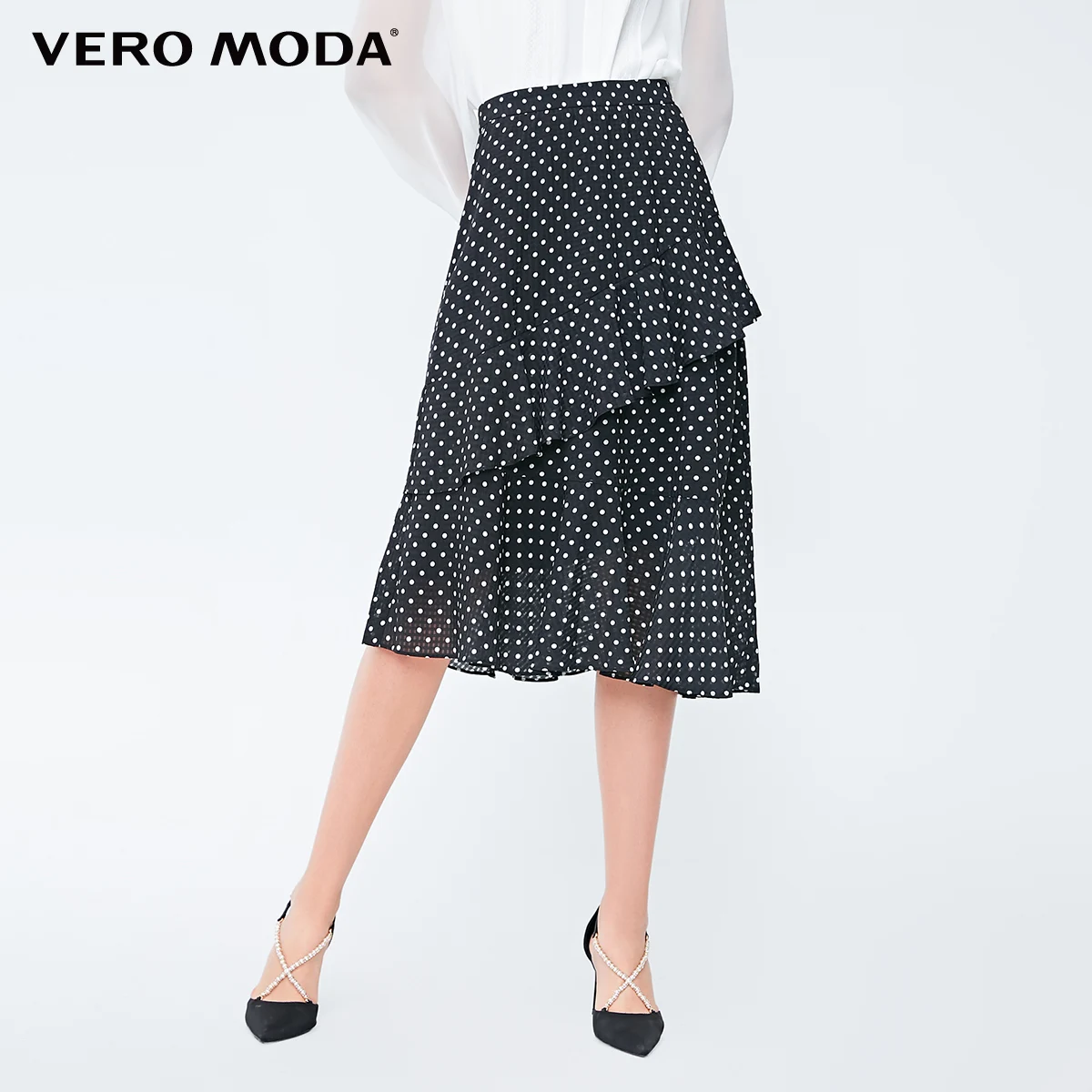 Vero Moda Новая Женская Асимметричная юбка в горошек с оборками | 318316552 - Цвет: Black