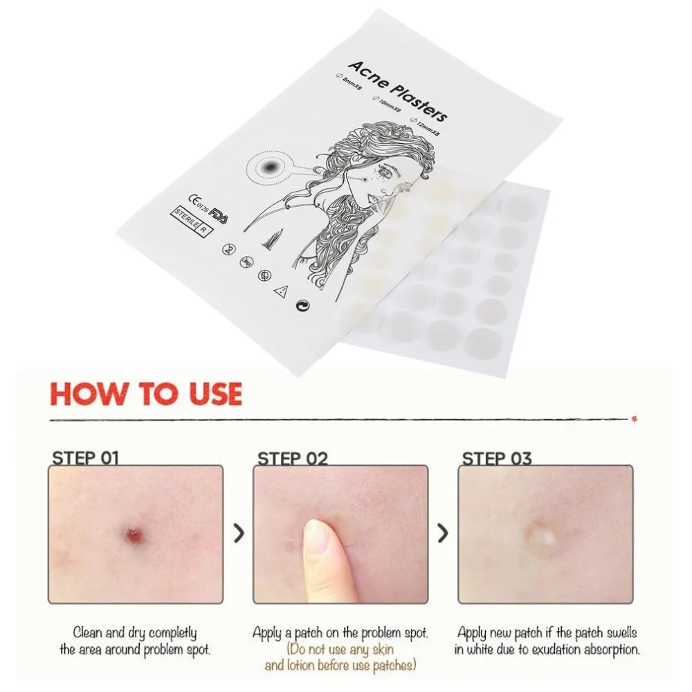 

24 Patches Acne Pimple Master Korean Cosmetics Makeup 7mm 10mm 12mm Acne Pimple Treatment Face Skin Care Tool Acne Stickers
