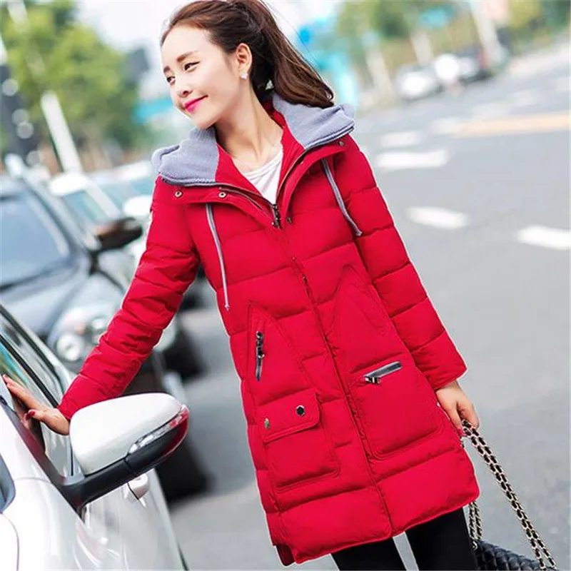 

2016 New Winter Women Down Cotton-padded Coat Hooded Jacket Female Long Slim Thick Zipper Pocket Outwear M-4XL 7 Colors ZS123