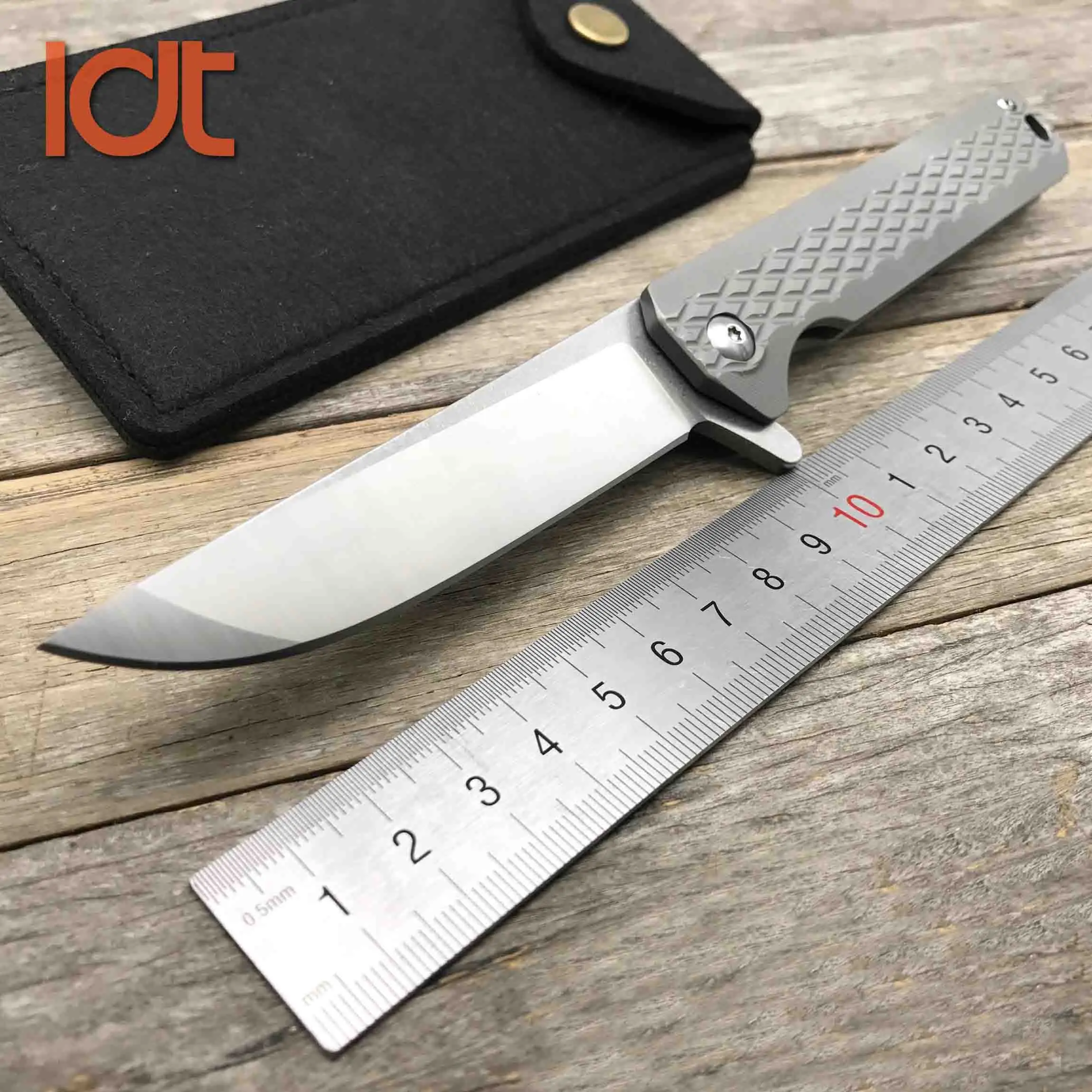 LDT Twosun складной нож Tanto D2 лезвие из титана TC4 ручка шарикоподшипник тактические ножи для кемпинга выживания охотничий нож EDC инструмент - Цвет: Gray handle