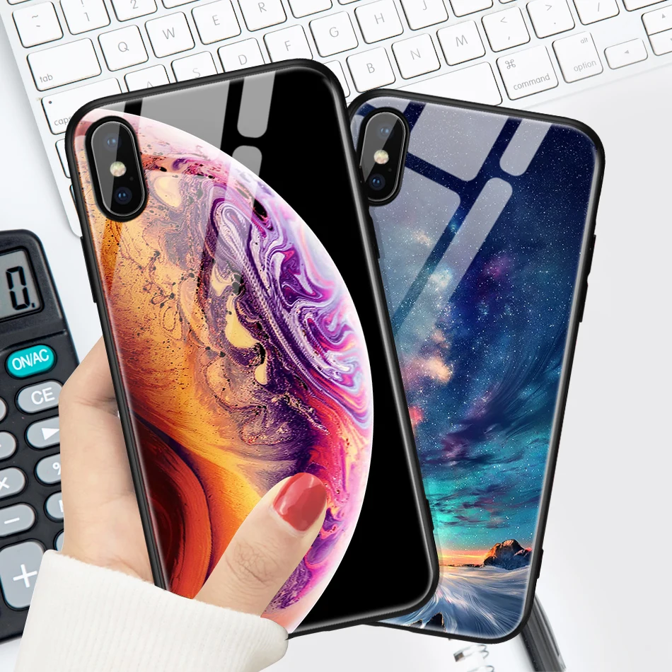 UTOPER Tempered Glass Case For iPhone 7 8 Plus Case Luxury Star Space Cover For iPhone X Case For iPhone6s 6 6s 7Plus XS Max XR