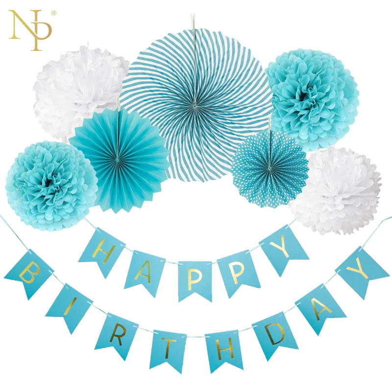 us 9 17 40 off nicro 8pcs diy boy blue birthday banner flower paper fan set tissue hanging first party decoration event supplies set13 in party diy flower paper decorations