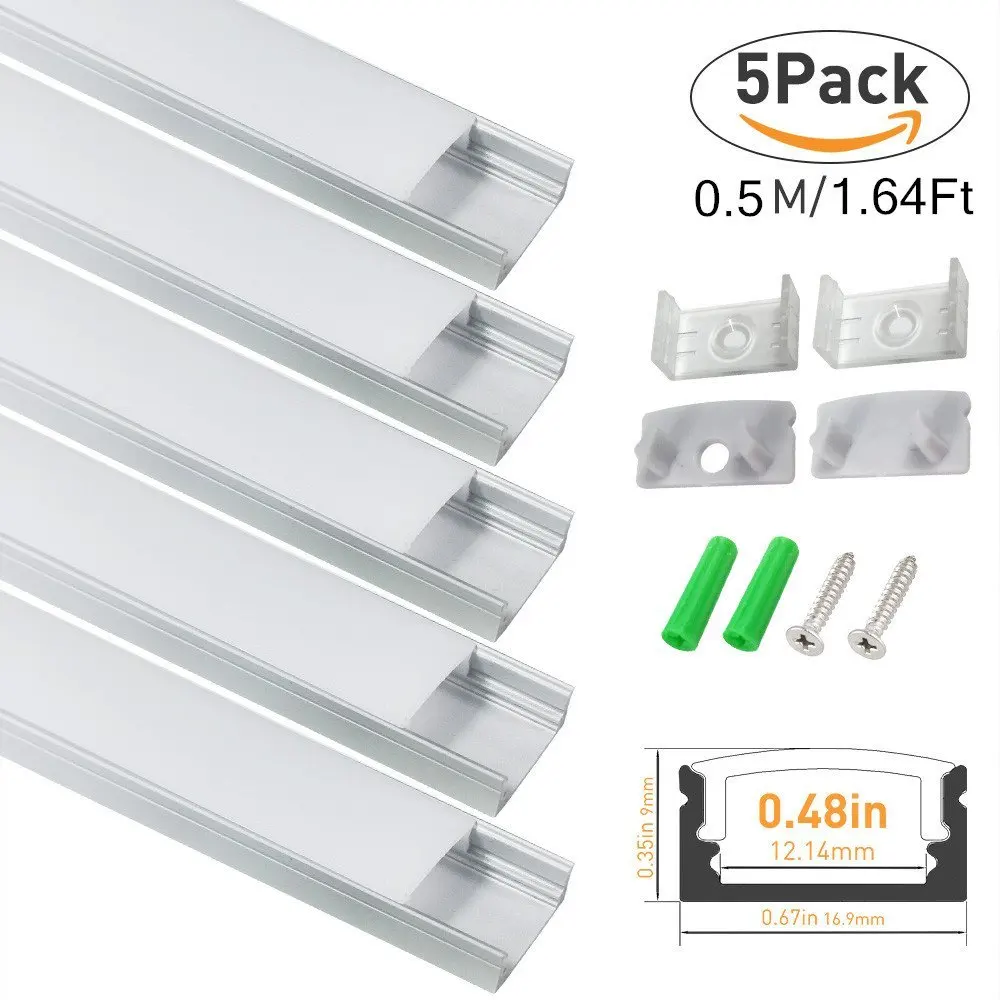 

5PCS 0.5M Silver LED Strip Aluminum Profile U-Shape for 3528 5050 LED Strip with Cover End Caps and Clips Aluminum Channel