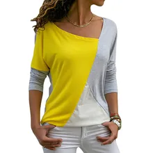 Осень, женская футболка с длинным рукавом, модная Лоскутная цветная рубашка, хлопок, повседневные свободные топы для элегантных леди, Офисная футболка