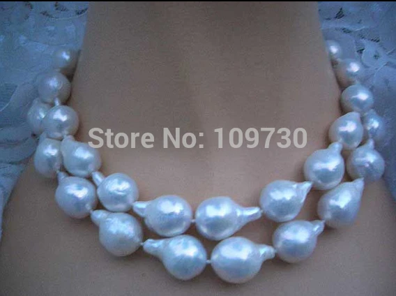 

Jewelry 002672 2 STRAND HUGE 16mm x 22mm BAROQUE FRESHWATER PEARL NECKLACE AAA