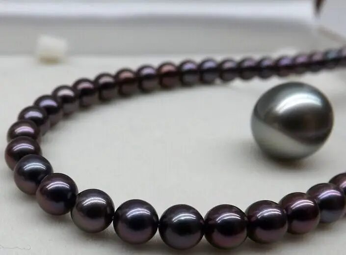 

HUGE 19"9-10MM NATURAL TAHITIAN GENUINE BLACK PEARL NECKLACE