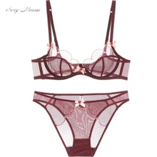 Сексуальный мусс прозрачное кружевное сексуальное женское нижнее белье бюстгальтер и трусики наборы Цветочные Половина чашки большой размер на косточках новое поступление