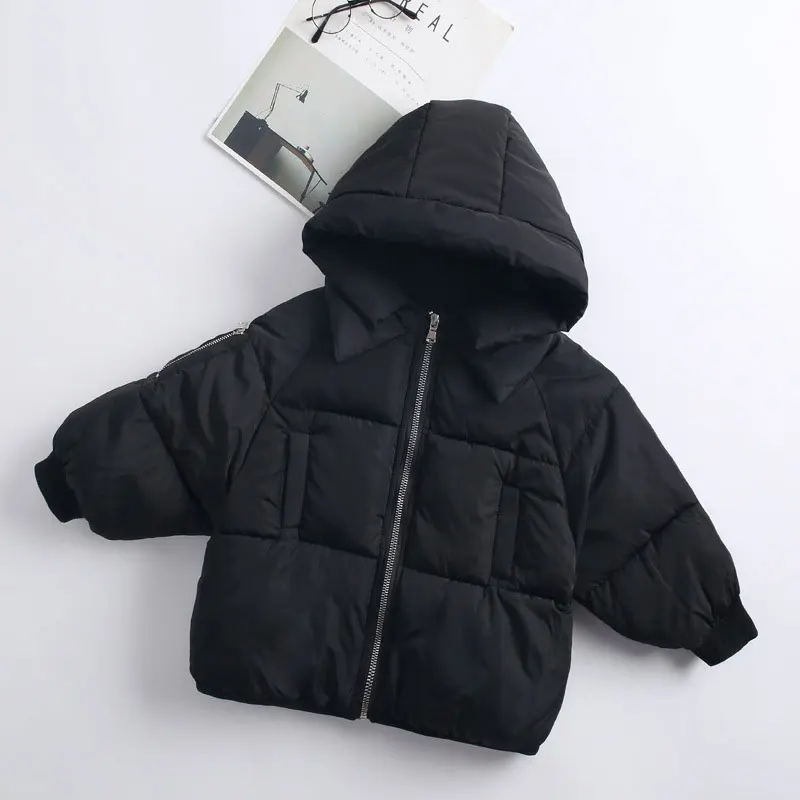 Повседневная Верхняя одежда для детей 2-6 лет; пальто для девочек; теплое пальто с капюшоном для холодной зимы; детская одежда с хлопковой подкладкой; детский теплый пуховик - Цвет: Черный