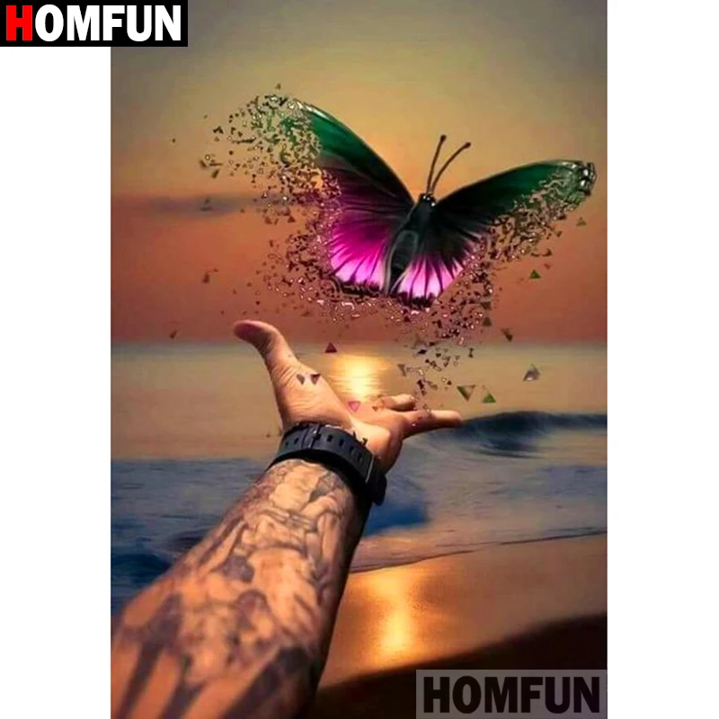 Алмазная 5D картина HOMFUN Ручная бабочка вышивка крестиком из квадратных/круглых