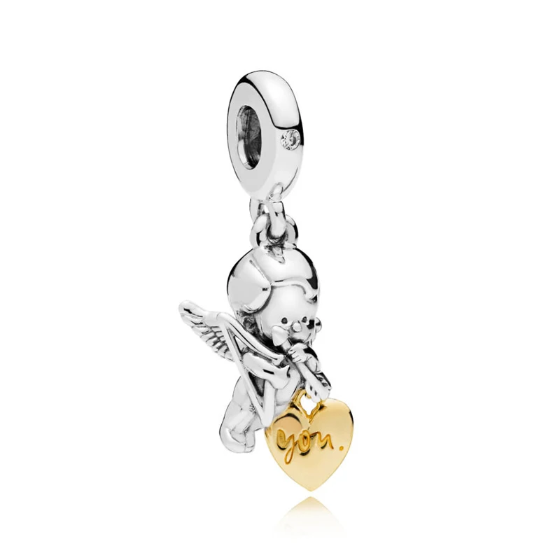 

925 Sterling Silver Cupid & You Charm Shine Clear CZ Original Jewelry Making Fits For Bracelets & Bangle PANDOCCI