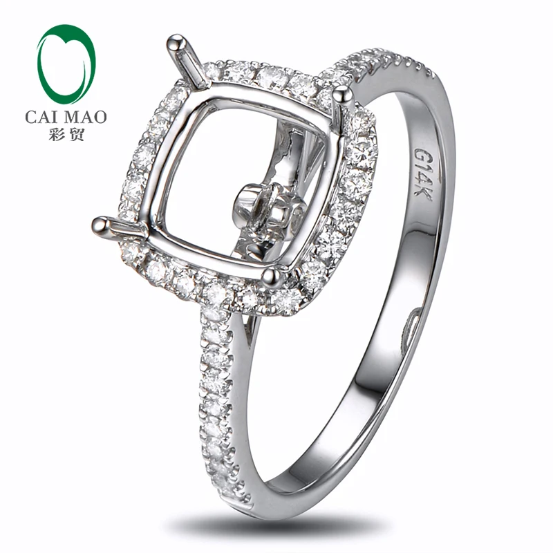 

Caimao 8.5mm Cushion Cut Semi Mount Setting Ring 14K White gold Natural 0.37ct Diamond Engagement Jewelry