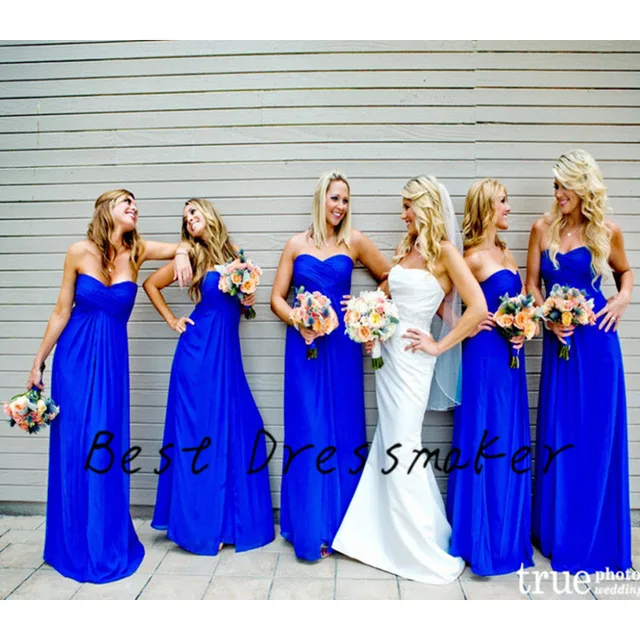Royal Blue Sweetheart A Line Long Bridesmaid Dresses Cute Wedding Royal Blue Sweetheart A Line Long Bridesmaid Dresses Cute Wedding Party Dress Chiffon Floor Length