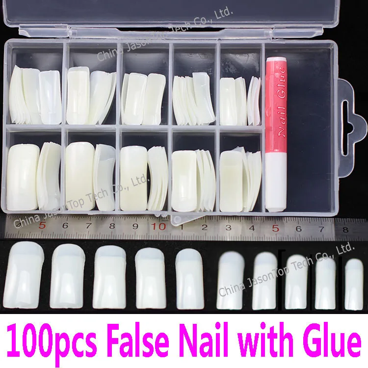 100pcs False Nails with Glue & Case Set Acrylic Artificial Fake Nails ...