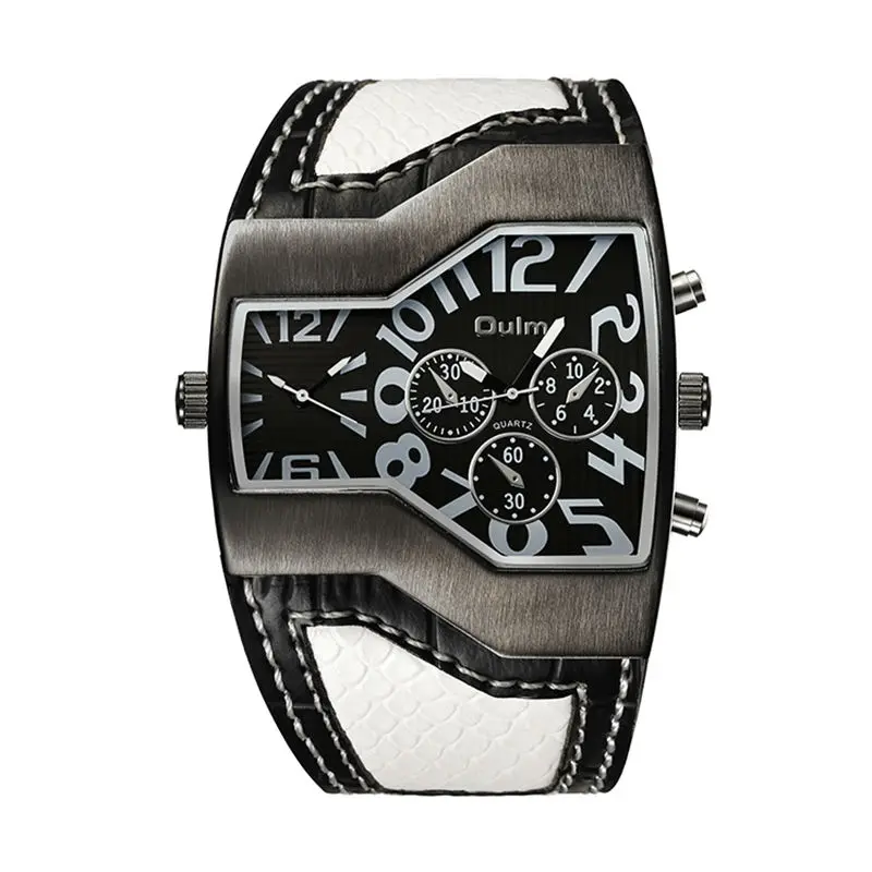 

Luxury Wristwatch Japan Quartz Double Time Men military Snake Leather Belt Male reloges masculino oulm 1220 Brand Watchwatches