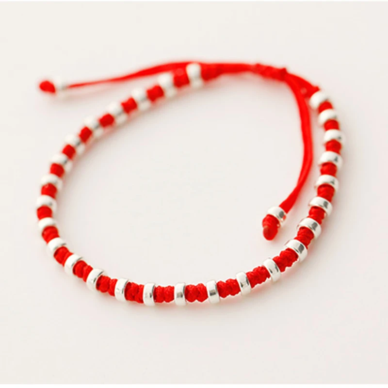 

Real 925 Sterling Silver Beads Charm Bracelet Handmade Lucky Red Rope Bangle Jewelry