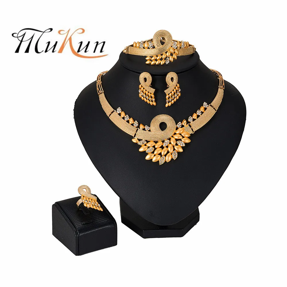 

2019 NEW Fashion jewelry set African Nigeria Dubai gold-color African bead jewelry wedding jewelry set women beads jewelry sets