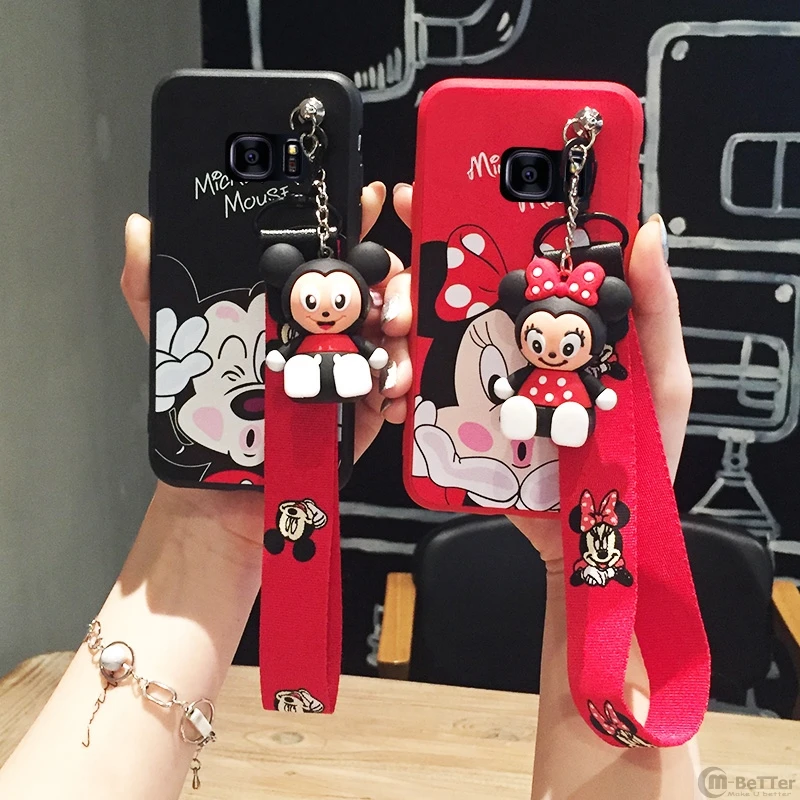 For Samsung Note 8 case cute mouse phone cover Galaxy S6/S7 edge cartoon animal note 5 couple shell + strap toy holder |