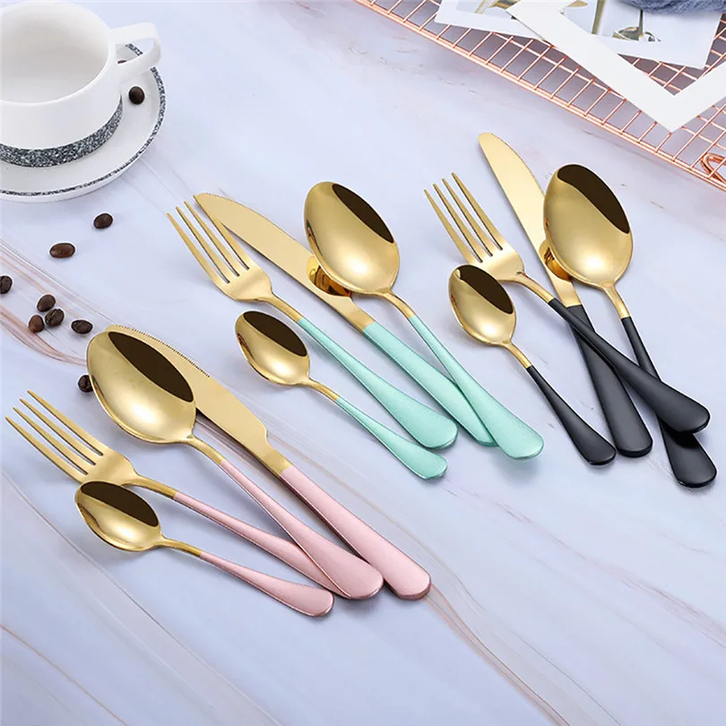 4PCS dinnerware set Kitchen Tools 2019 new Stainless Steel Upscale Dinnerware Flatware Cutlery Fork Spoon Teaspoon #3m18 | Дом и сад