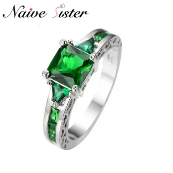 

Romantic Wedding Rings For Women Silver Color Ring With Green Crystal Stone Cubic Zirconia Jewelry Girl Valentines Love Gifts