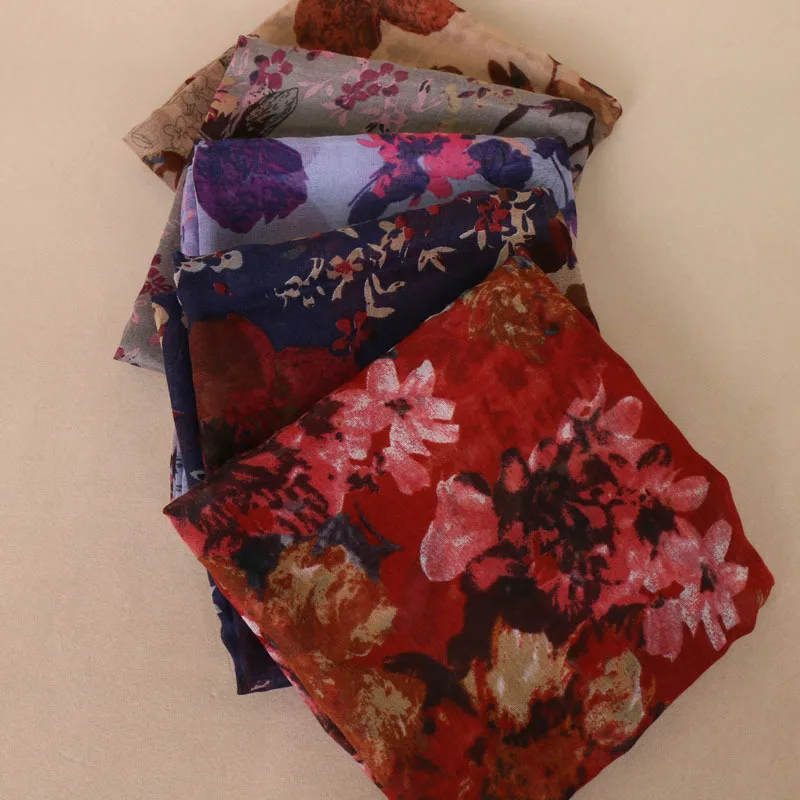 Осень Зима Мода ретро Цветочная вискозная шаль шарф дамы печати накидка из вуали пашминовый палантин мусульманские шапочки под хиджаб 180*85 см