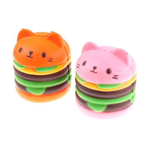 

Cute Kid Toy Squishy Squeeze Hamburger Burger Gag Fun Cat Cake Slow Rising Phone Straps Stretchy Phone Charm Pendant Bread