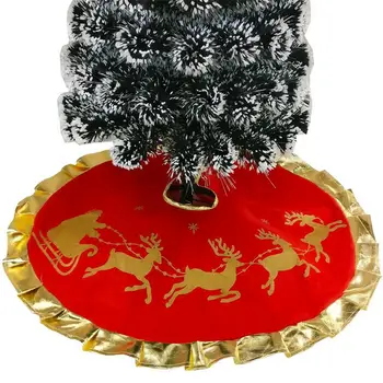 

Mew Christmas Tree Skirts Gold Edge Deer Drawn Car Tree Skirt Xmas Christmas Tree Mat for Home Decor New Year Red and Gold Colth