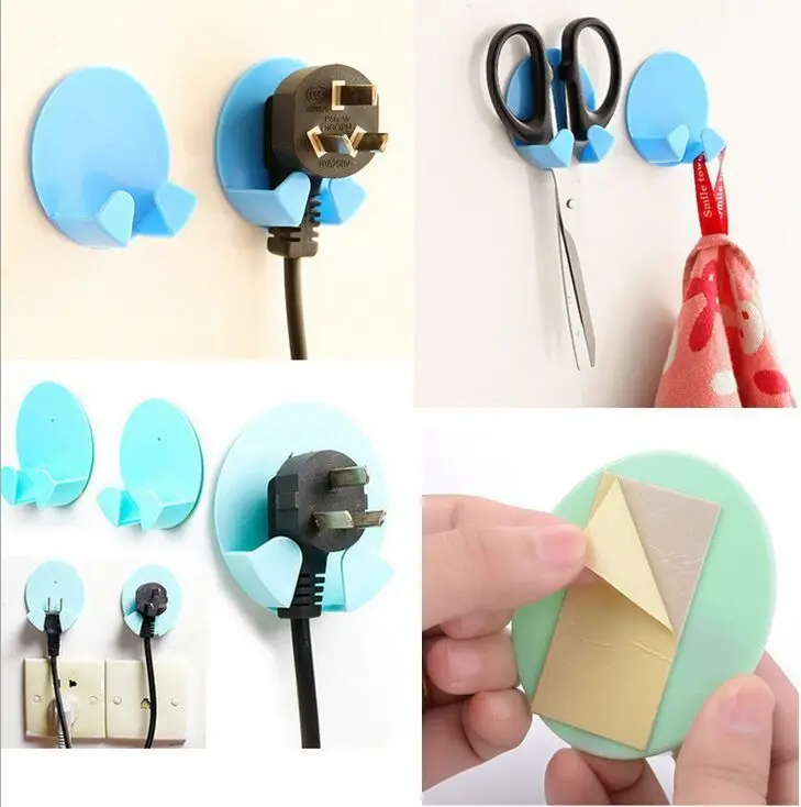 

2019 Wall Hang Sticky Bracket Plug Hook Pretty Plastic Power Wire Socket Storage Rack snap hook for plug