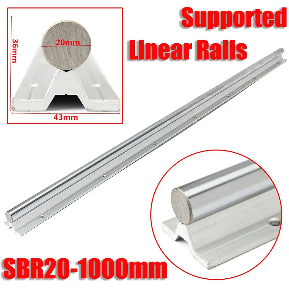 

SBR20-1000mm 20mm Fully Supported Linear Rails Silver Shaft Steel Rod Slide Rods Linear Guide Rail Freeshipping