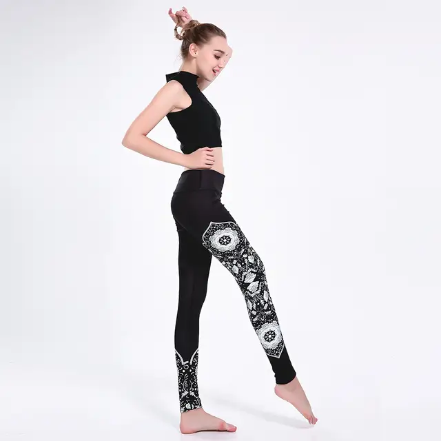 Frecic Mujer Yoga Pantalones Diigital Impreso Negro Circulo