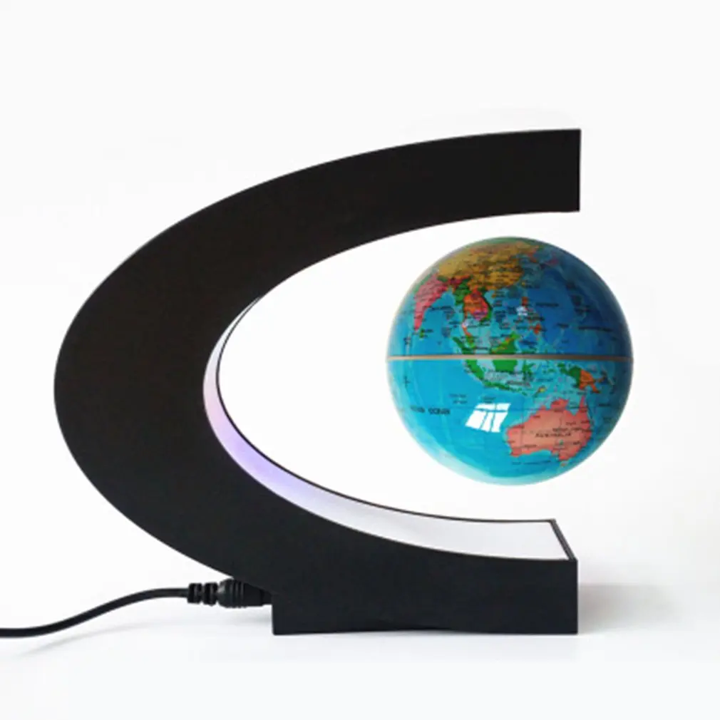 

C Shape LED Magnetic Globe World Map Floating Table Night Light Desk Lamp For Child Birthday Gift Home US Plug