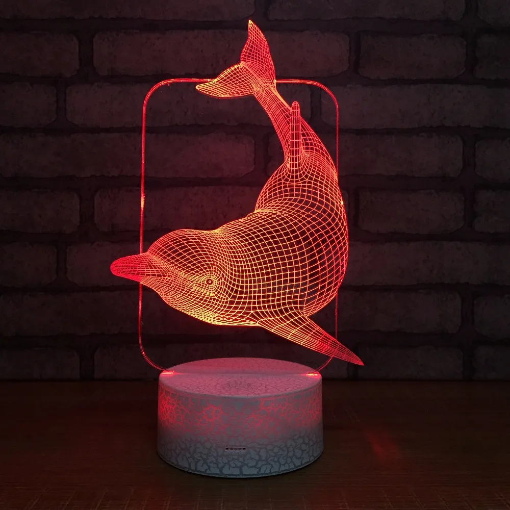 3D USB Светодиодная лампа дельфины Декор для комнаты 7 цветов визуальная Иллюзия