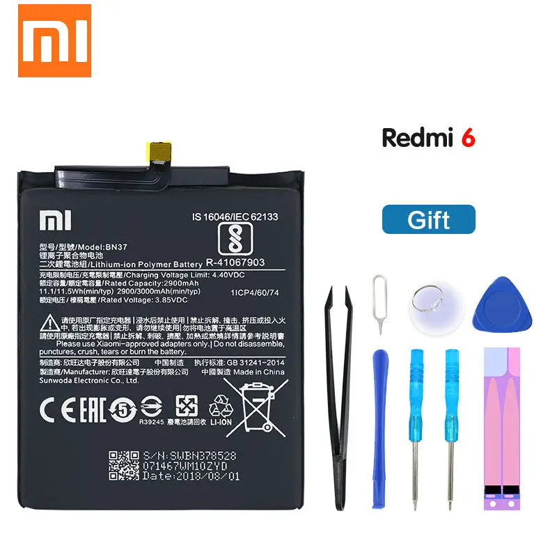 

Xiao Mi Original Phone Battery BN37 For Xiaomi Redmi 6 Hongmi 6A Replacement High Quality Battery 2900mAh With Free Tools