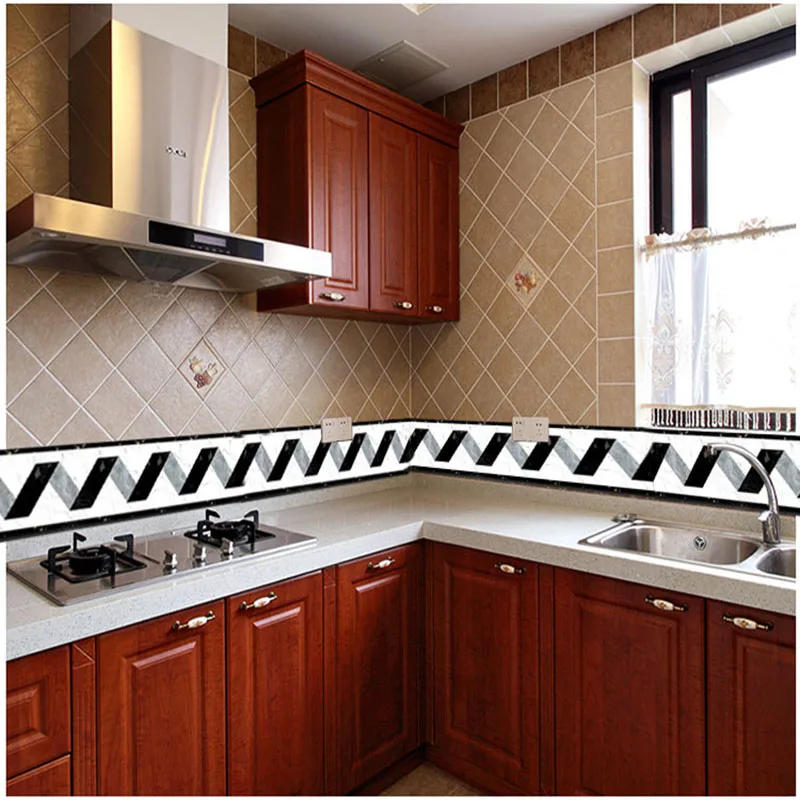 

Retro Flower Lattice Self-adhesive Waist Line Wall Sticker Wallpaper Kitchen Bathroom Waterproof Baseboard Home Decor Wall Paper