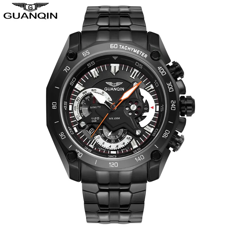 Original GUANQIN Watch Men saat erkekler Quartz Watch Mens Watches Top Brand Luxury Luminous Waterproof Stainless Steel