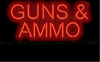 

Guns & Ammo NEON SIGN REAL GLASS BEER BAR PUB LIGHT SIGNS display Accessory Pawn shop Exchange Advertising Light 17*14"