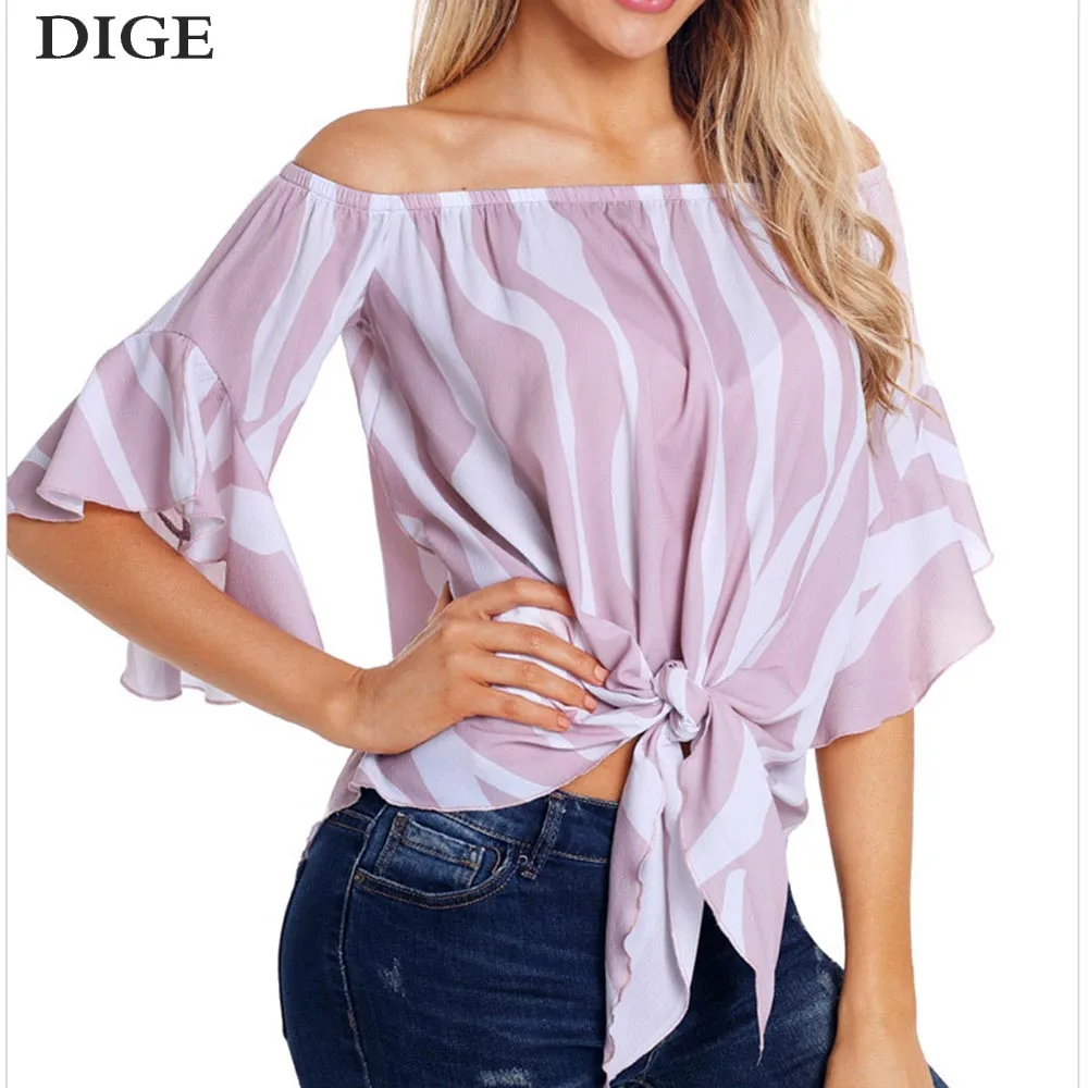 

Women Polyester Tops Slash Neck Backless Shirt Off The Shoulder T-shirt Solid Batwing Sleeve Ruffle Crop Tops Chiffon Blusas