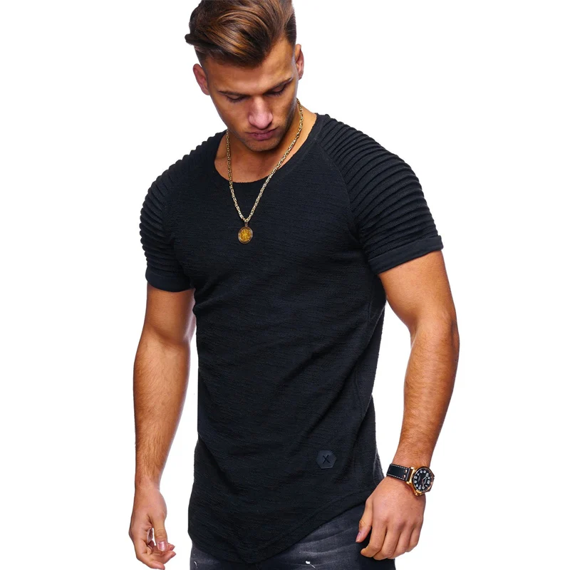 LeeLion, летняя мужская футболка, одноцветная, в полоску, короткий рукав, облегающая футболка, модная, складка, дизайн, на каждый день, для фитнеса, топы, Homme, футболка