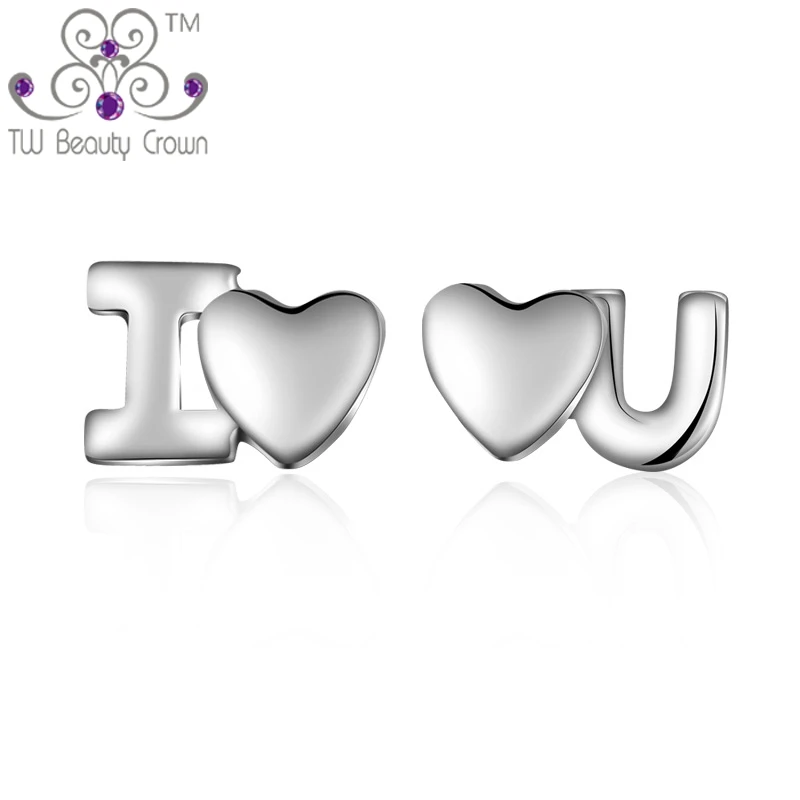 Серьги гвоздики из серебра 925 пробы с надписью I Love You|fashion stud earrings|stud earringsstud earrings for