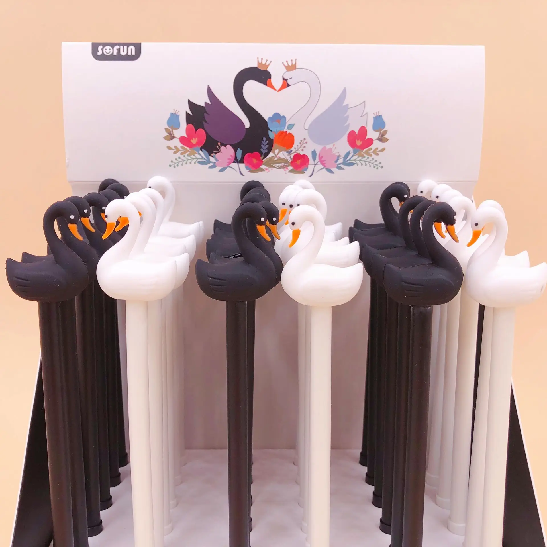 

36pcs/lot creative cartoon black white swan Silicone Gel Pen sign pen Roller ball pens lovers office school supplies gift