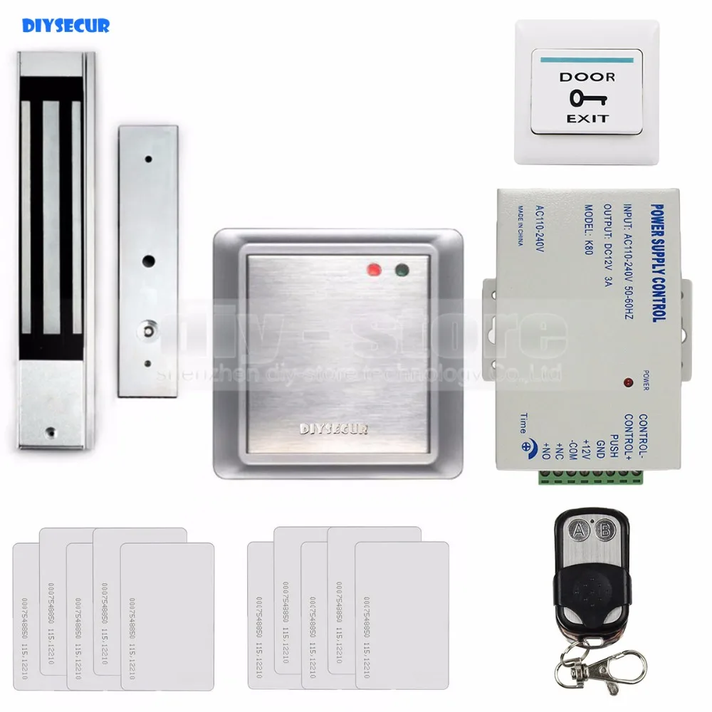 

DIYSECUR RFID 125KHz ID Card Reader Access Control Security System Kit + 280kg Magnetic Lock + Remote Controller