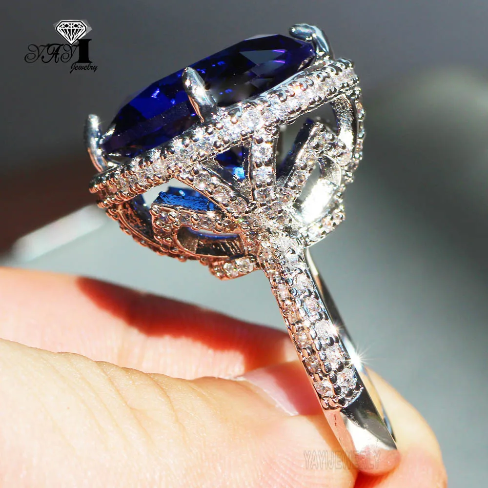 YaYI Jewelry Princess Cut 15*15mm Huge Blue Sapphire Zircon Silver Color Engagement Wedding Heart Rings silver ring wedding rings silver rings silver heart ring Gifts 705
