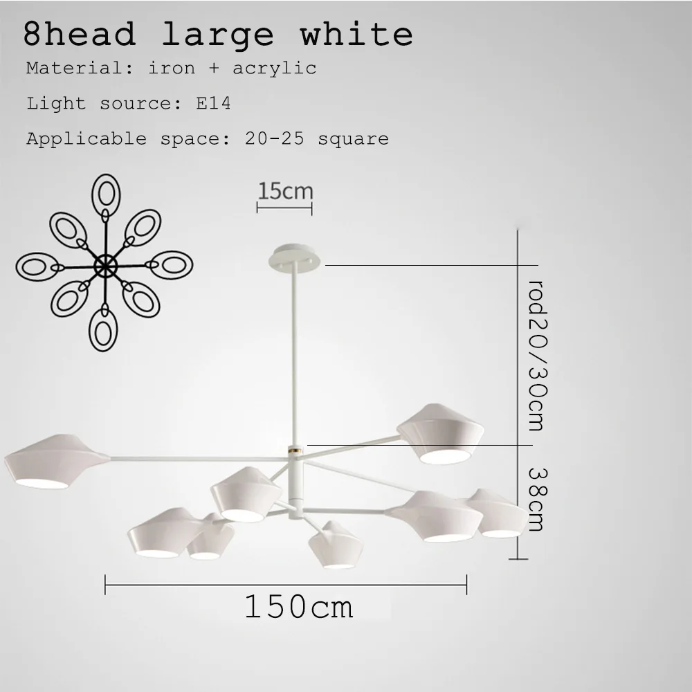 Современный Роскошный дизайнерский черный золотой белый длинный Светодиодный Потолочный подвесной светильник-Люстра для зала спальни коридора гостиной - Цвет абажура: 8head large white